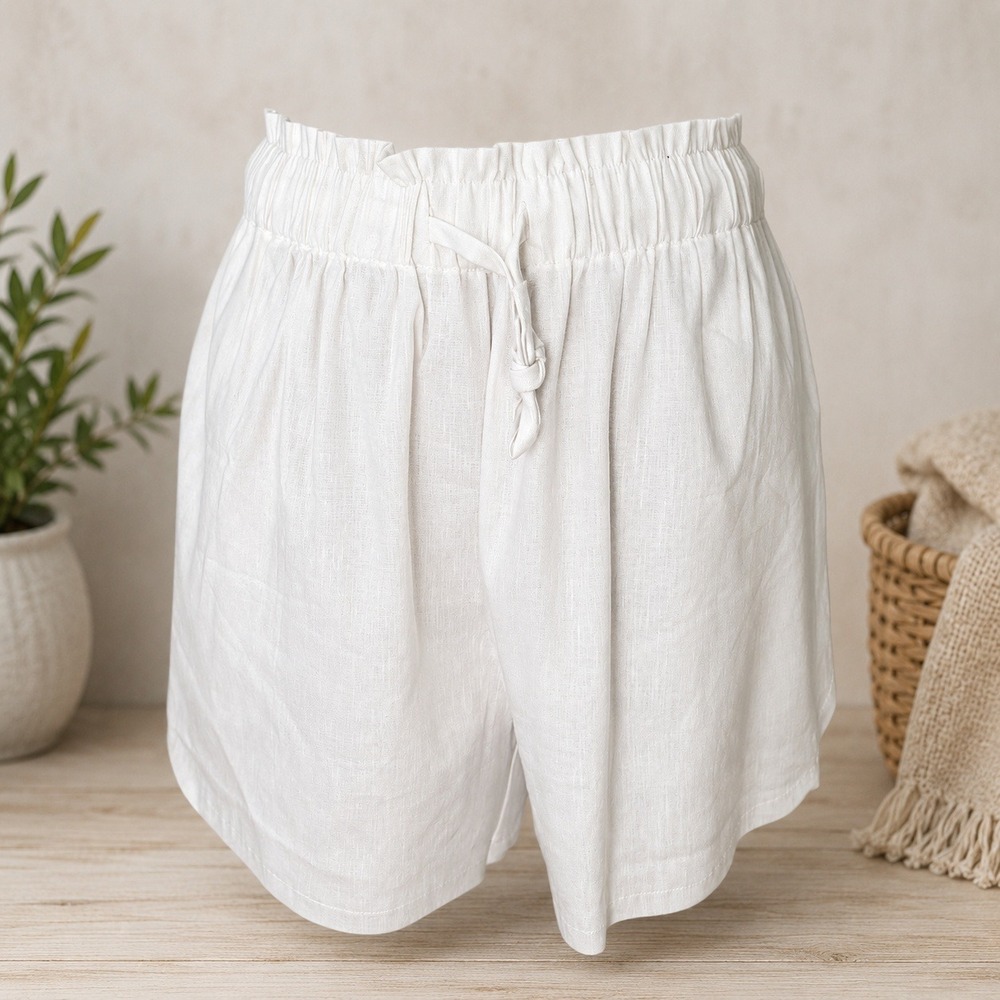 Shore Linen Blend Pull On Shorts Women Medium White Drawstring Raw Hem NWT Beach